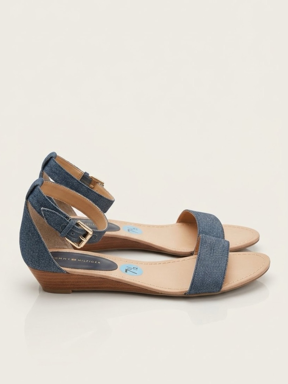 Tommy Hilfiger Molina Denim Wedge Sandal Ankle Strap Casual Summer Preppy Sz 7.5